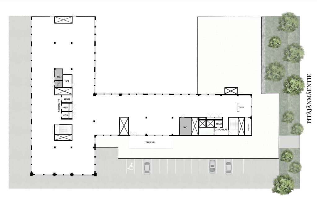 6. kerroksen pohjakuva ilman huonejakoja.